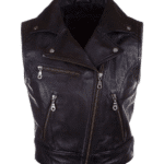 Women’s Black Leather Biker Vest