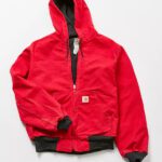 Vintage Red Carhartt Hooded Bomber Jacket With Hood