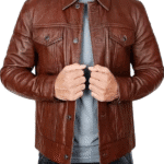 Men’s Vintage Brown Leather Trucker Jacket
