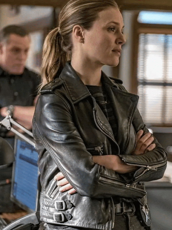 Chicago PD Tracy Spiridakos Leather Biker Jacket