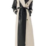 Selena Gomez Black And White Leather Coat
